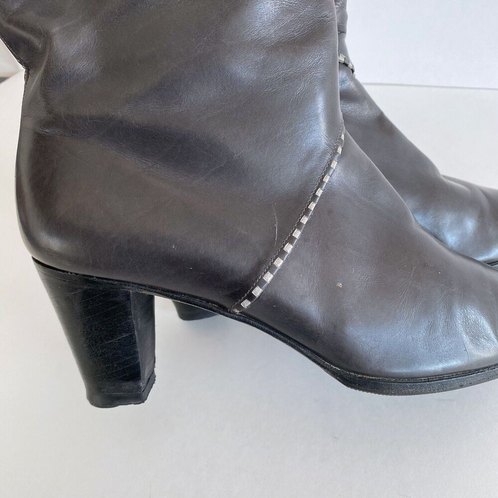 Vintage Salvatore Ferragamo Gray Leather Tall Zip Up Knee-High Boots Size 5 1/2 - Picture 6 of 7